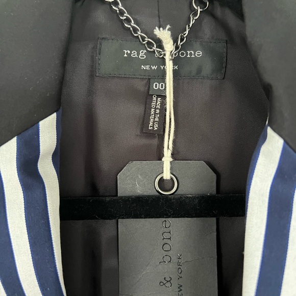 NWT Rag & Bone white and navy vertical striped blazer size 00 - Picture 3 of 5